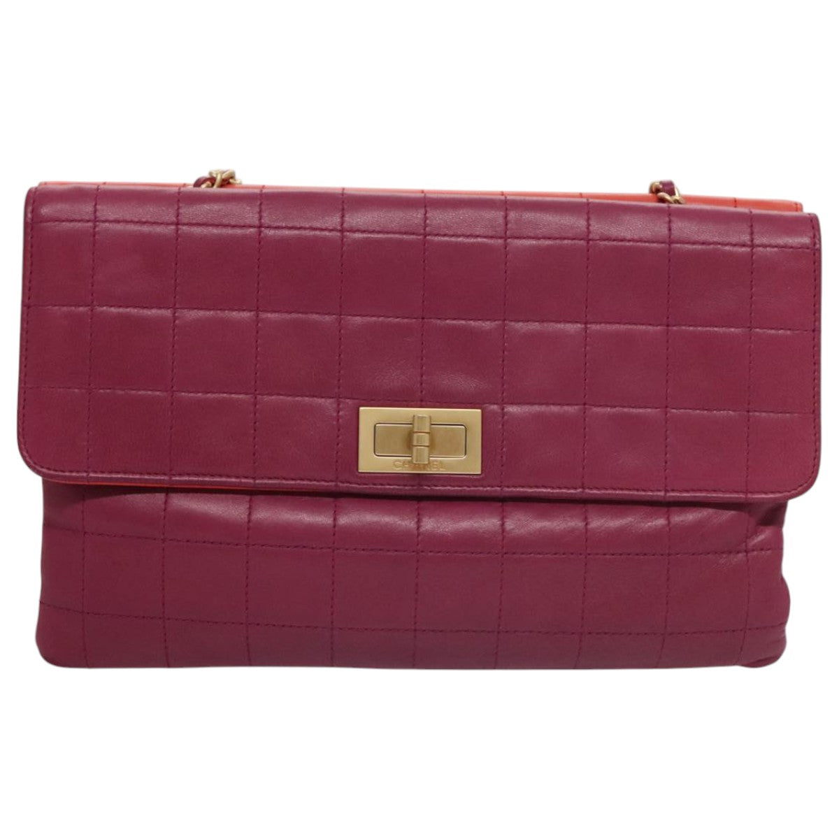 CHANEL Choco Bar Chain Hand Bag Lamb Skin Purple Pink CC bs20703