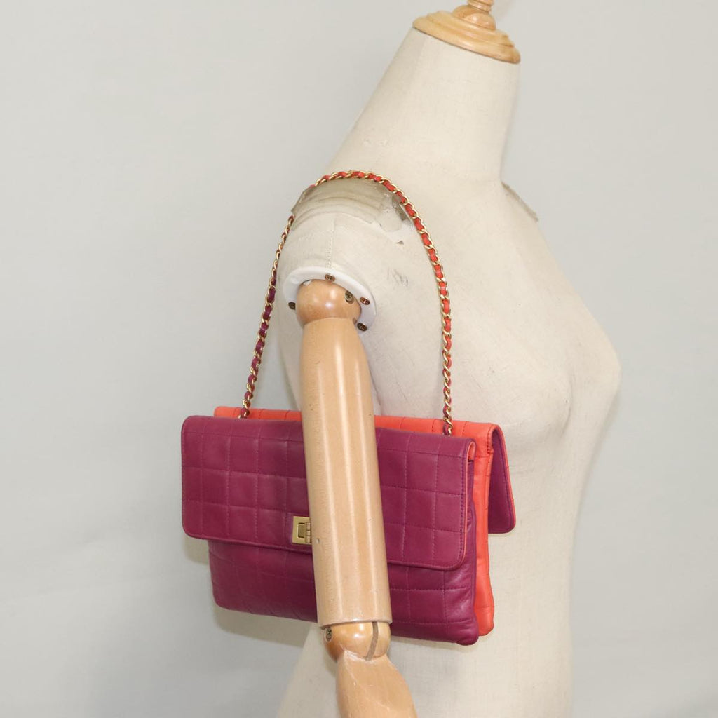 CHANEL Choco Bar Chain Hand Bag Lamb Skin Purple Pink CC bs20703
