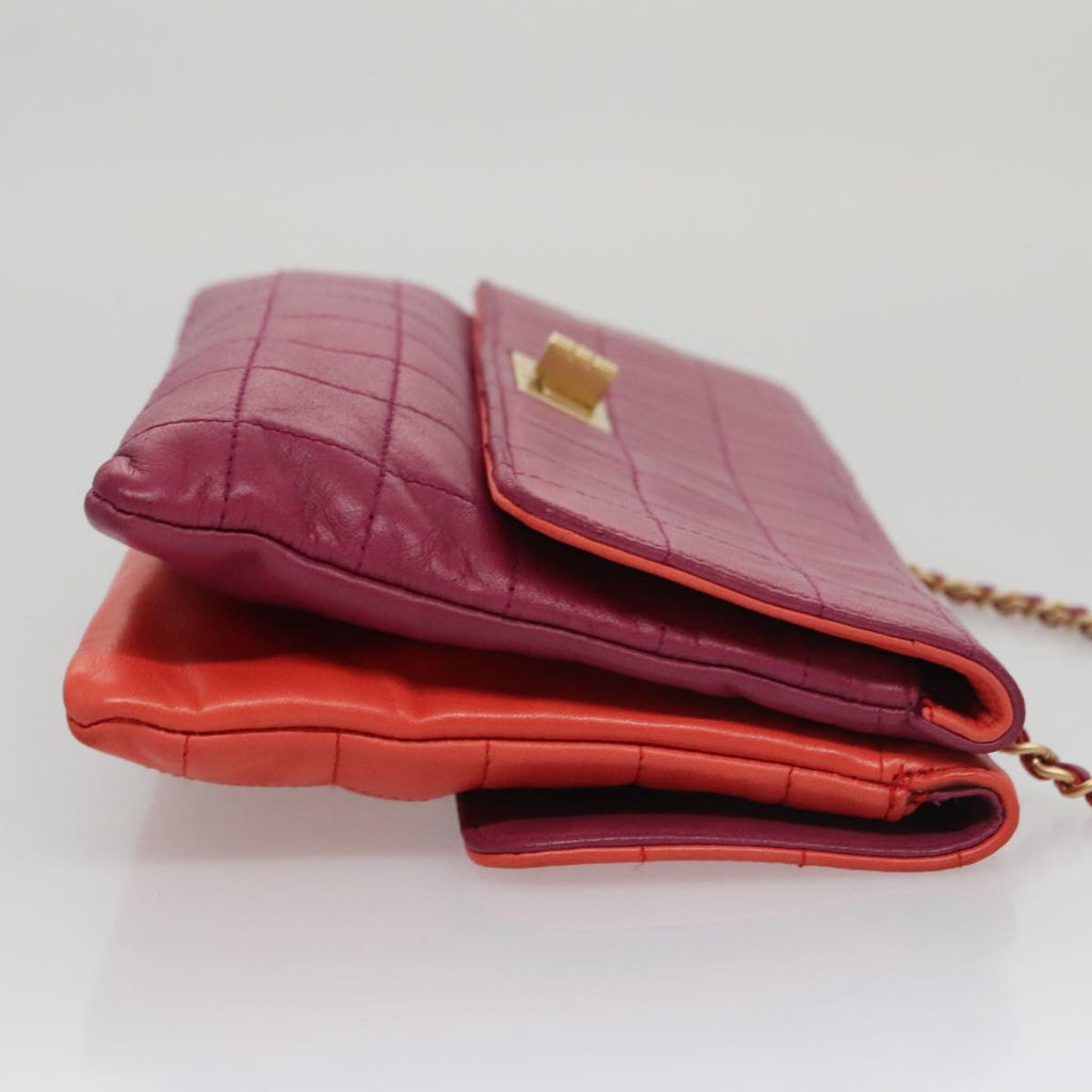 CHANEL Choco Bar Chain Hand Bag Lamb Skin Purple Pink CC bs20703