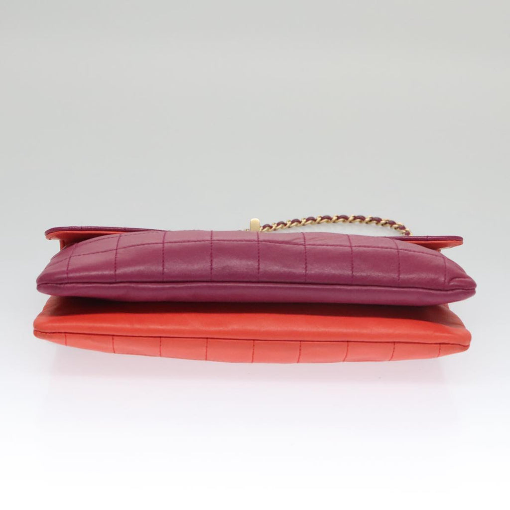 CHANEL Choco Bar Chain Hand Bag Lamb Skin Purple Pink CC bs20703