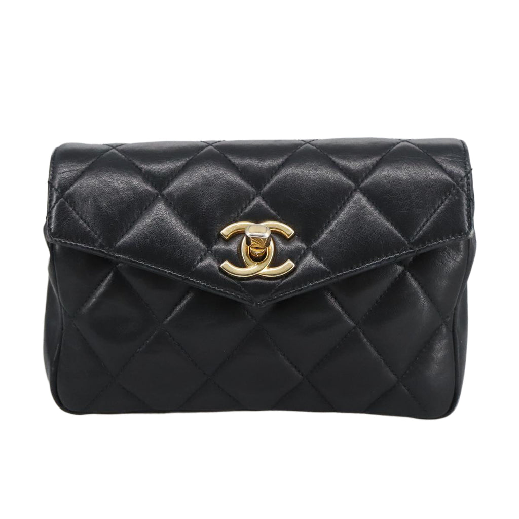 CHANEL Matelasse Chain Waist bag Lamb Skin Black Gold CC bs20727