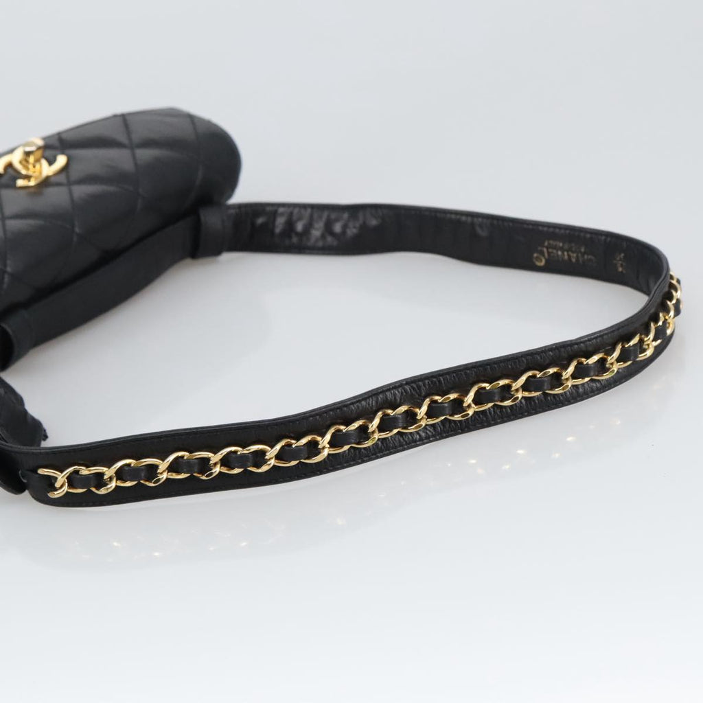 CHANEL Matelasse Chain Waist bag Lamb Skin Black Gold CC bs20727