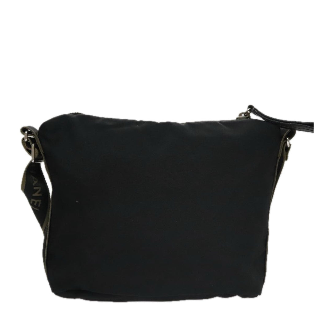 CHANEL Sports Shoulder Bag Nylon Black Khaki Silver CC bs20802