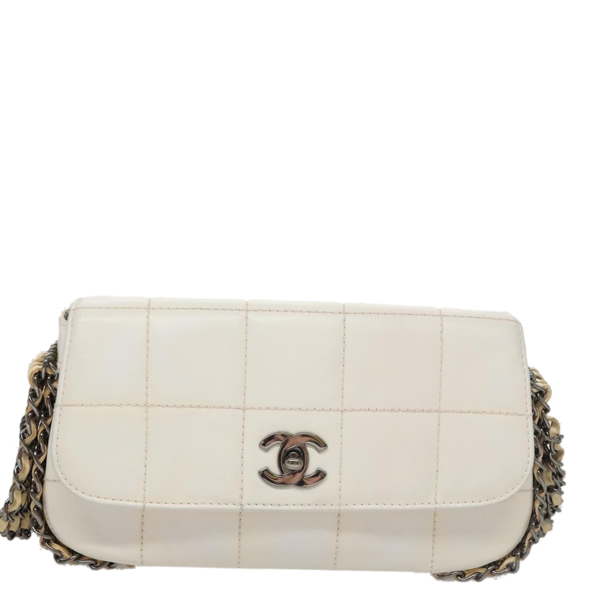 CHANEL Choco Bar Chain Shoulder Bag Patent Leather Pink Gold CC bs20803