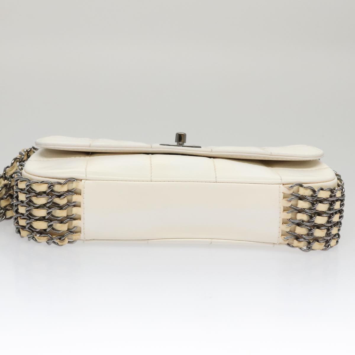 CHANEL Choco Bar Chain Shoulder Bag Patent Leather Pink Gold CC bs20803