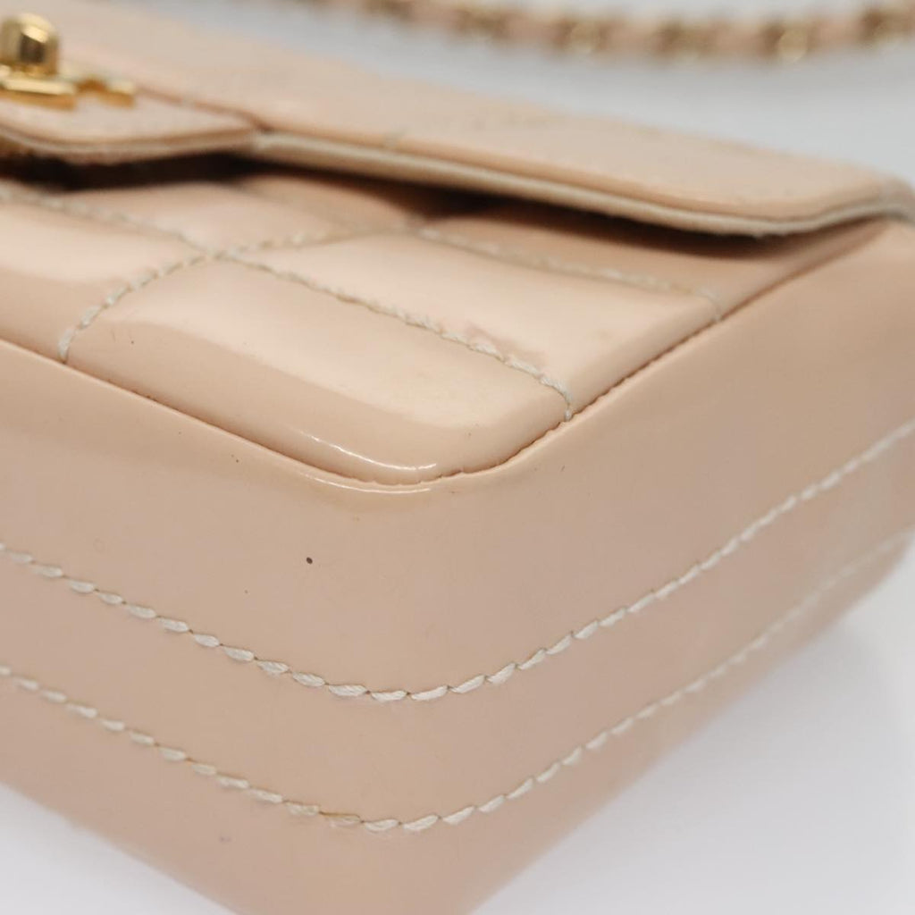 CHANEL Choco Bar Chain Shoulder Bag Patent Leather Pink Gold CC bs20804