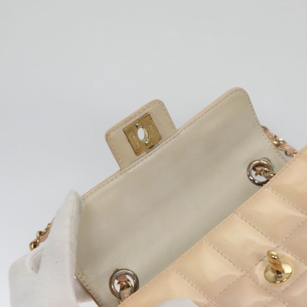 CHANEL Choco Bar Chain Shoulder Bag Patent Leather Pink Gold CC bs20804