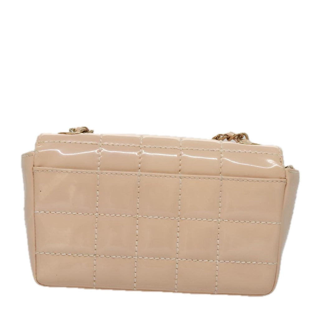 CHANEL Choco Bar Chain Shoulder Bag Patent Leather Pink Gold CC bs20804