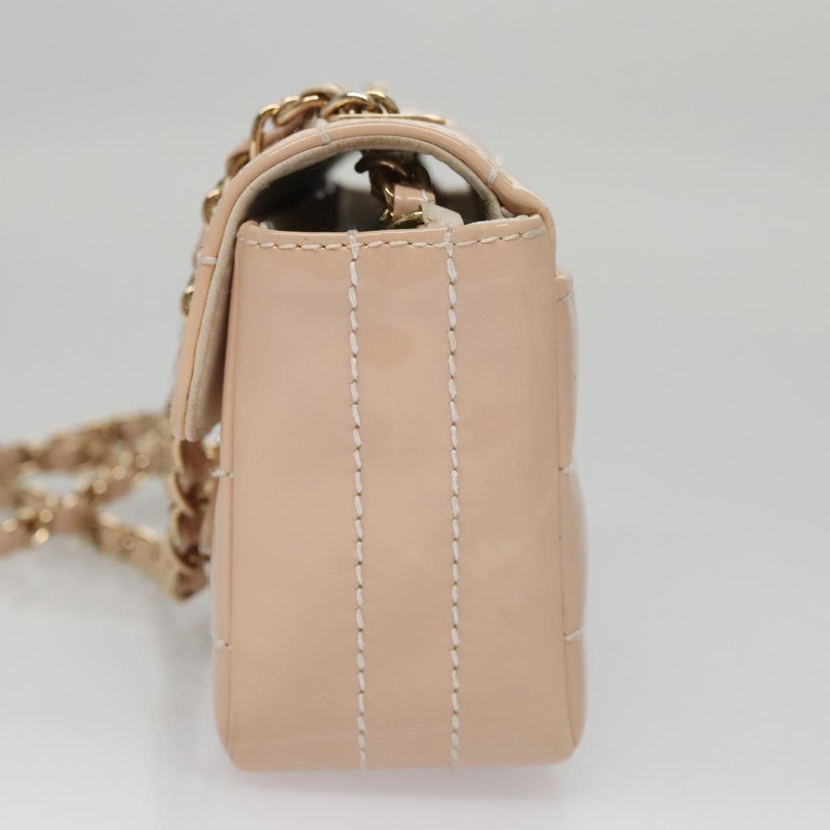 CHANEL Choco Bar Chain Shoulder Bag Patent Leather Pink Gold CC bs20804