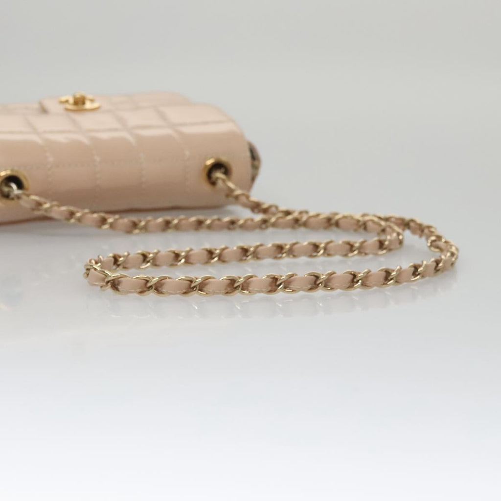 CHANEL Choco Bar Chain Shoulder Bag Patent Leather Pink Gold CC bs20804