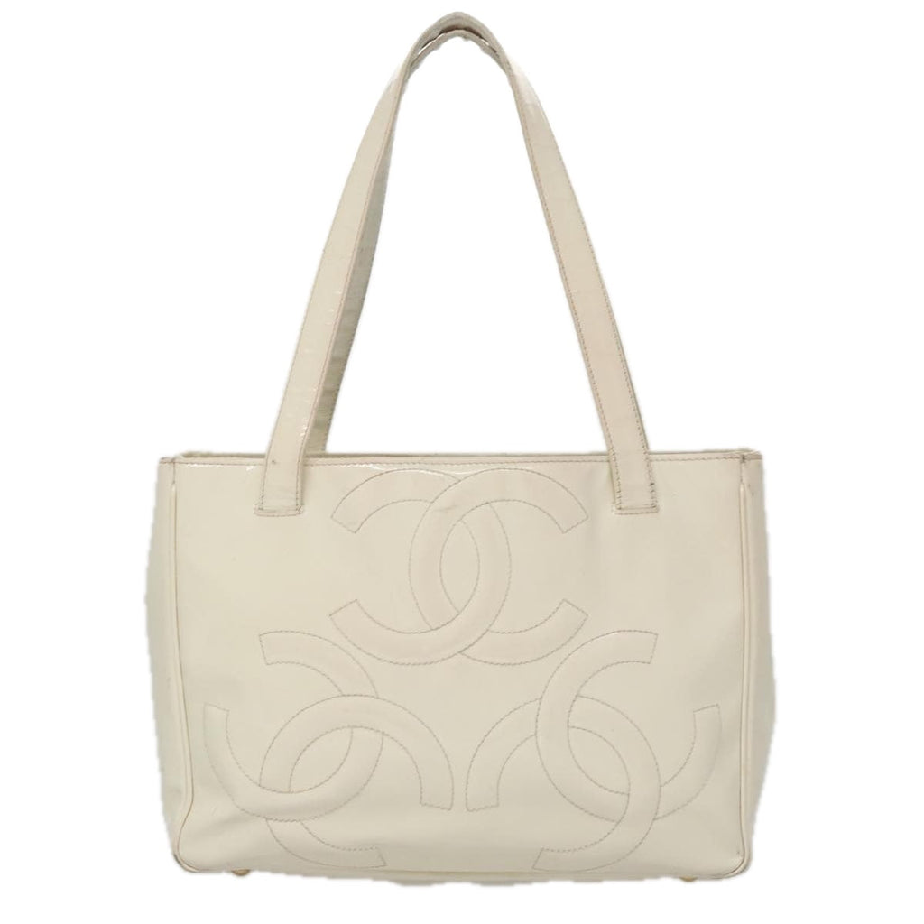 CHANEL Triple Coco Tote Bag Enamel White CC bs20805