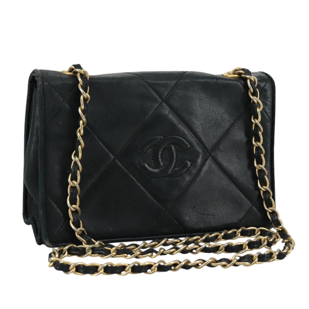 CHANEL Matelasse Chain Shoulder Bag Lamb Skin Black Gold CC bs20900