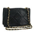 CHANEL Matelasse Chain Shoulder Bag Lamb Skin Black Gold CC bs20900