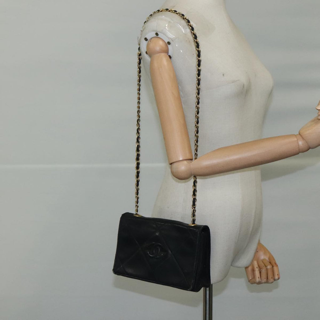 CHANEL Matelasse Chain Shoulder Bag Lamb Skin Black Gold CC bs20900
