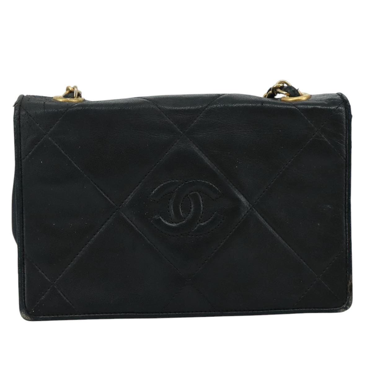 CHANEL Matelasse Chain Shoulder Bag Lamb Skin Black Gold CC bs20900
