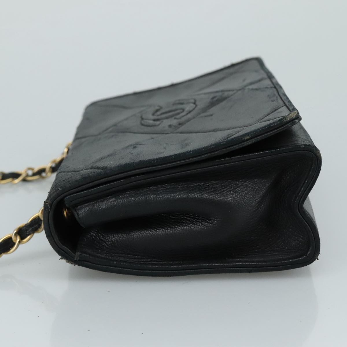 CHANEL Matelasse Chain Shoulder Bag Lamb Skin Black Gold CC bs20900