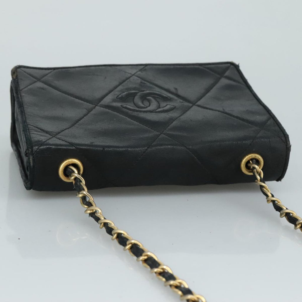 CHANEL Matelasse Chain Shoulder Bag Lamb Skin Black Gold CC bs20900