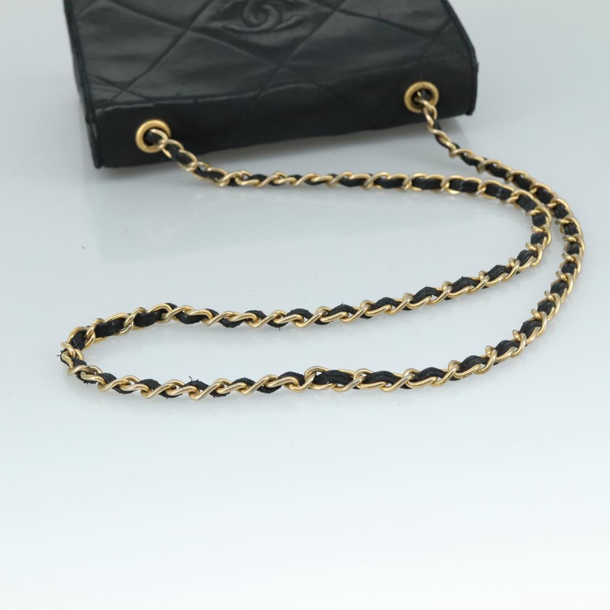 CHANEL Matelasse Chain Shoulder Bag Lamb Skin Black Gold CC bs20900