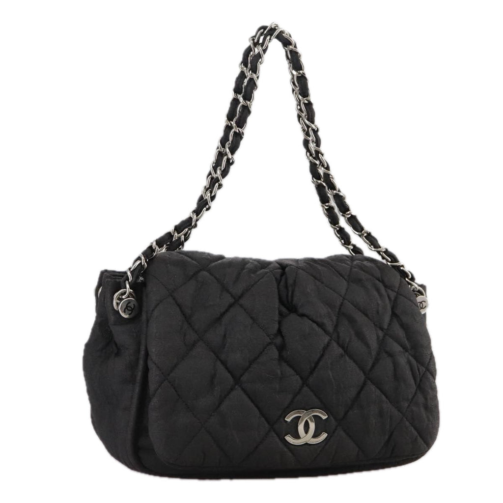 CHANEL Matelasse Chain Hand Bag Coated Canvas Black Silver CC bs20902
