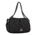 CHANEL Matelasse Chain Hand Bag Coated Canvas Black Silver CC bs20902