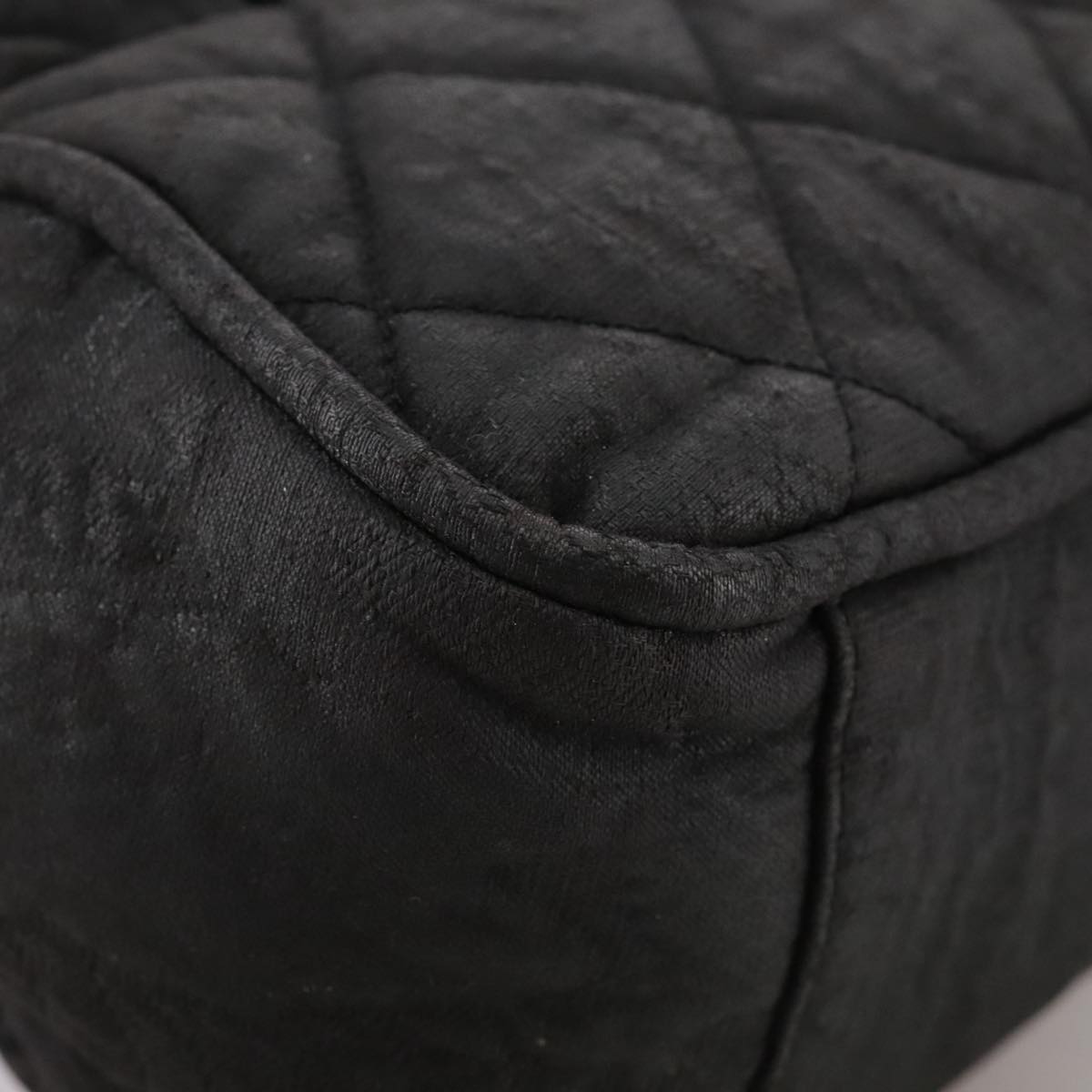 CHANEL Matelasse Chain Hand Bag Coated Canvas Black Silver CC bs20902
