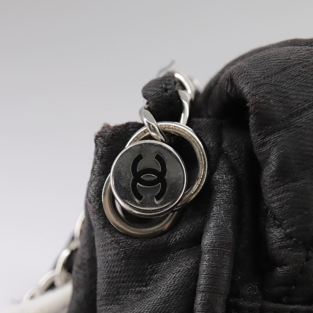 CHANEL Matelasse Chain Hand Bag Coated Canvas Black Silver CC bs20902