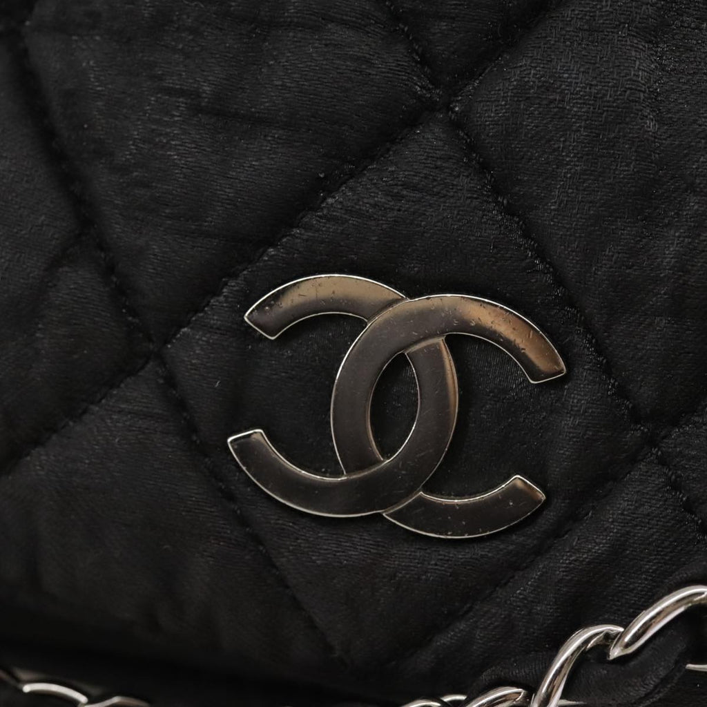 CHANEL Matelasse Chain Hand Bag Coated Canvas Black Silver CC bs20902