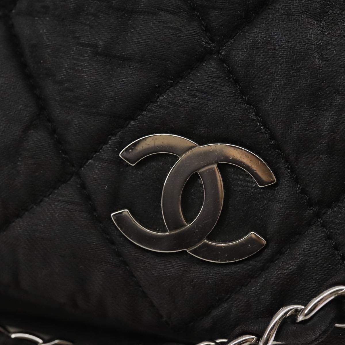 CHANEL Matelasse Chain Hand Bag Coated Canvas Black Silver CC bs20902