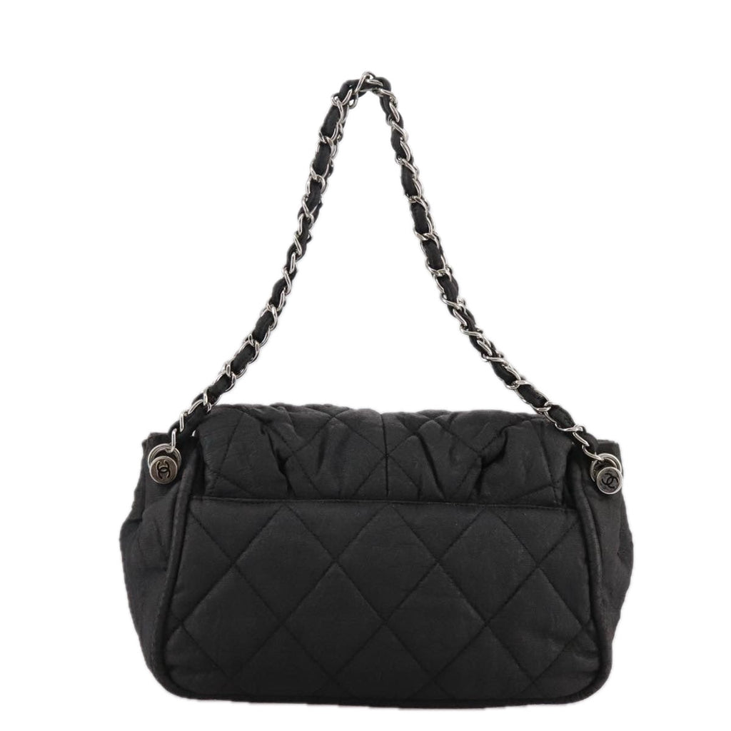 CHANEL Matelasse Chain Hand Bag Coated Canvas Black Silver CC bs20902