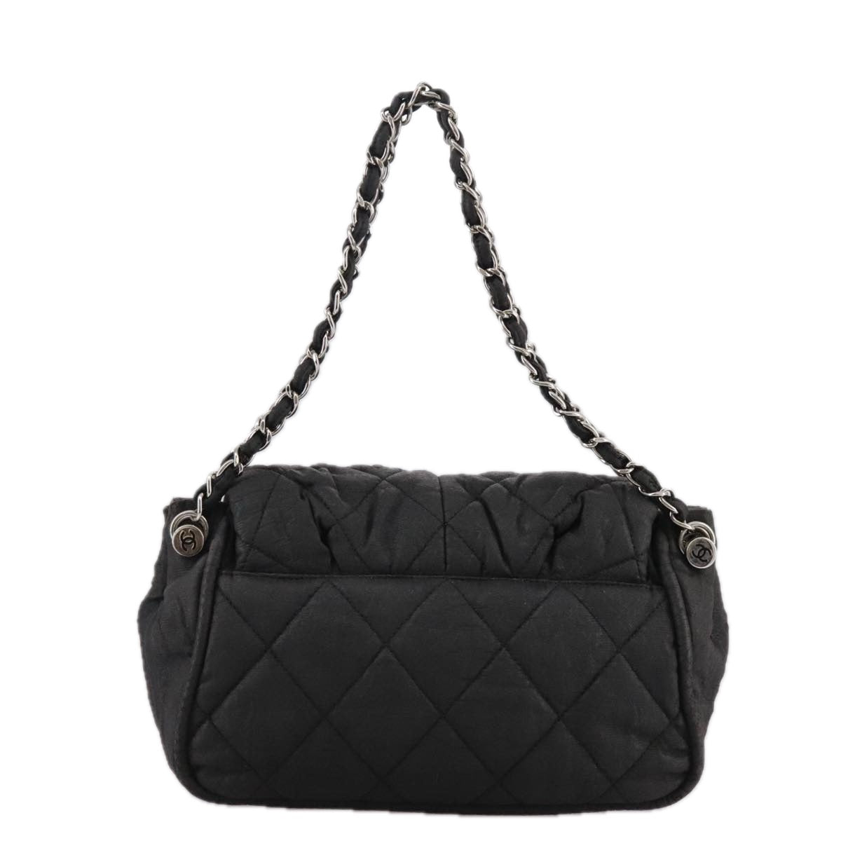 CHANEL Matelasse Chain Hand Bag Coated Canvas Black Silver CC bs20902