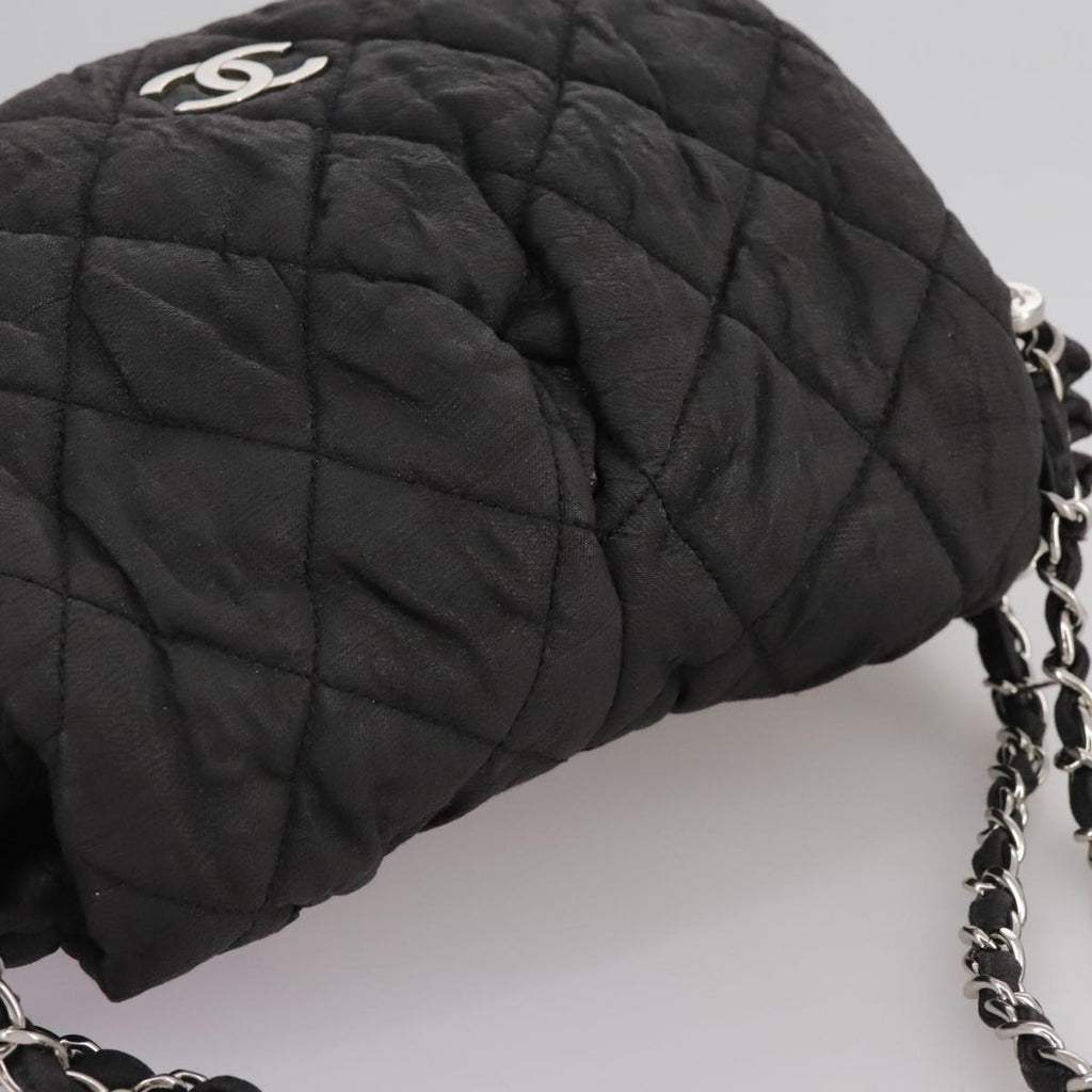 CHANEL Matelasse Chain Hand Bag Coated Canvas Black Silver CC bs20902