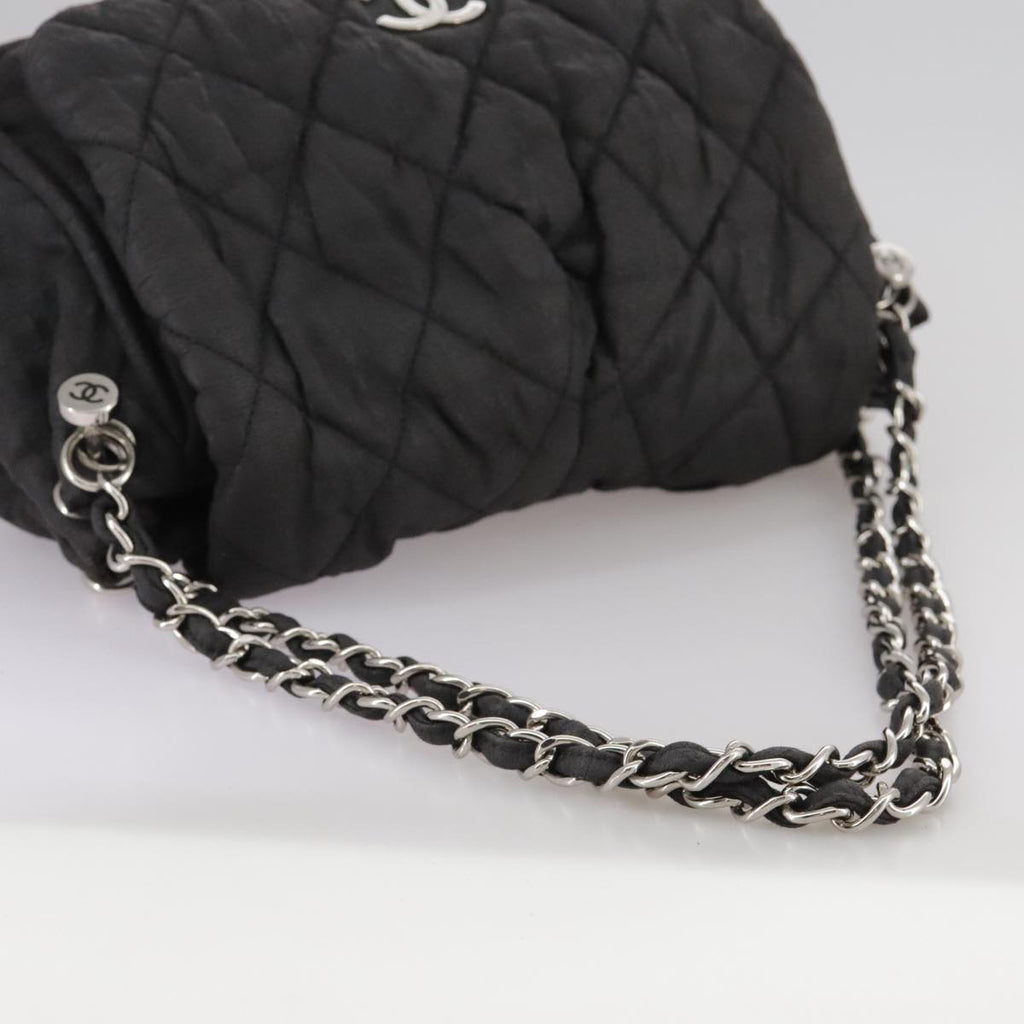 CHANEL Matelasse Chain Hand Bag Coated Canvas Black Silver CC bs20902
