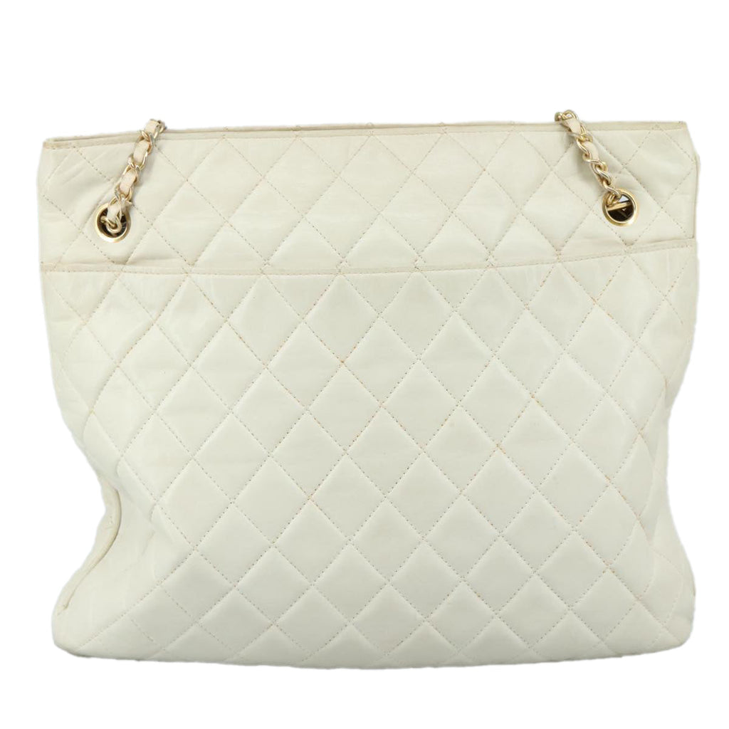 CHANEL Matelasse Chain Shoulder Bag Leather White Gold CC bs20903