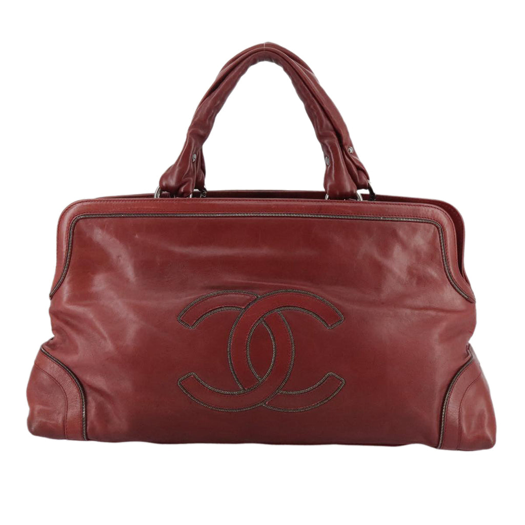 CHANEL COCO Mark Hand Bag Leather Red Silver CC bs20904