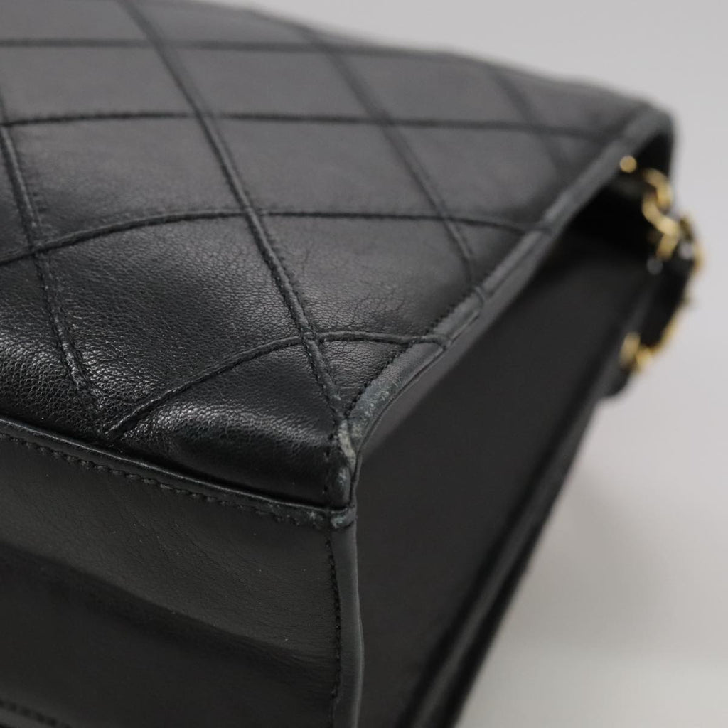 CHANEL Bicolore Chain Matelasse Bag Lamb Skin Black Gold CC bs20905