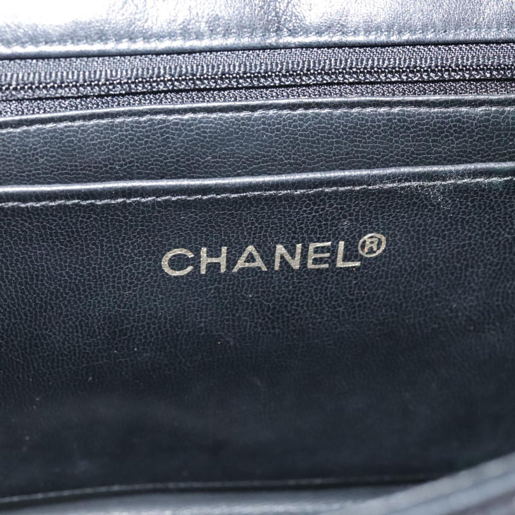 CHANEL Bicolore Chain Matelasse Bag Lamb Skin Black Gold CC bs20905