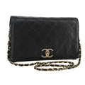 CHANEL Bicolore Chain Matelasse Bag Lamb Skin Black Gold CC bs20905