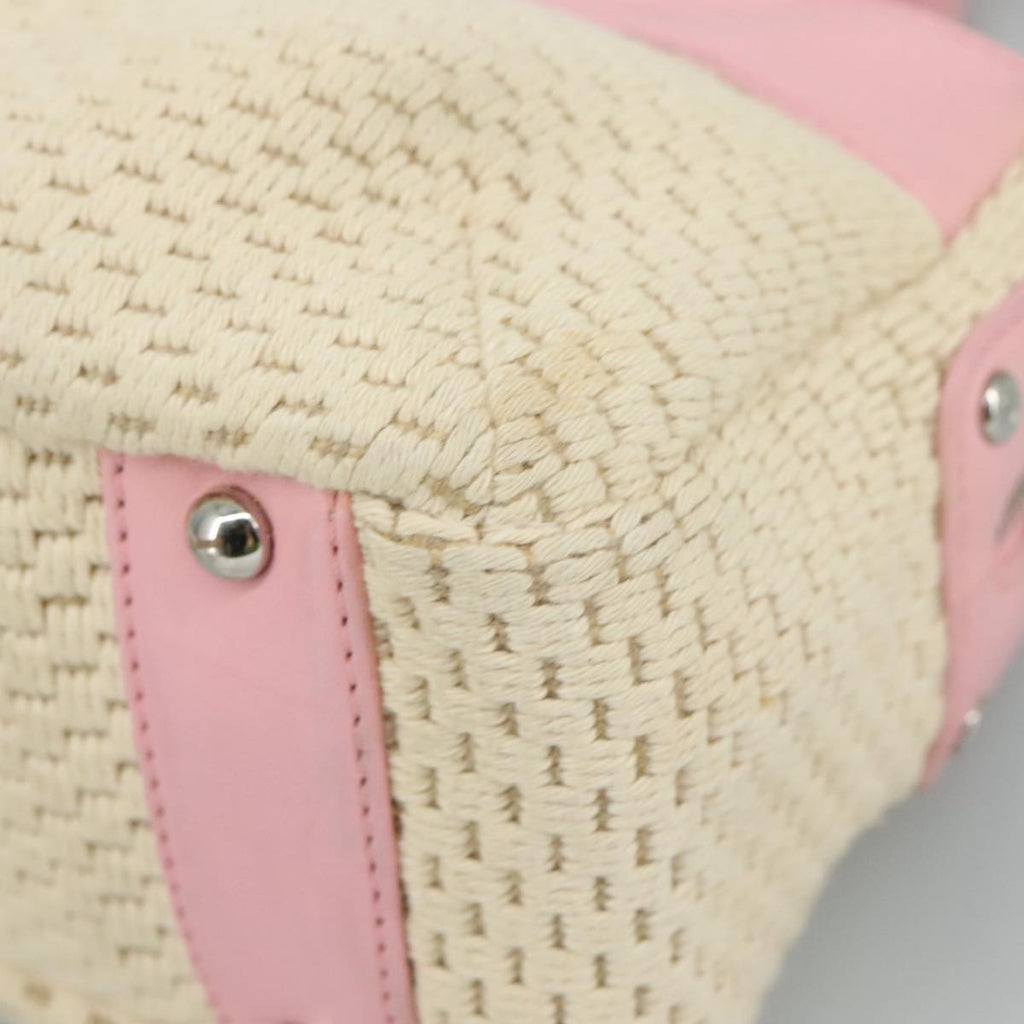 CHANEL Hand Bag Cotton Leather Pink Beige Silver CC bs20916