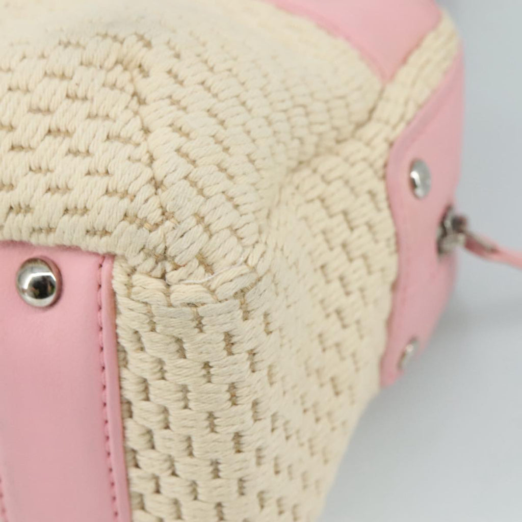 CHANEL Hand Bag Cotton Leather Pink Beige Silver CC bs20916
