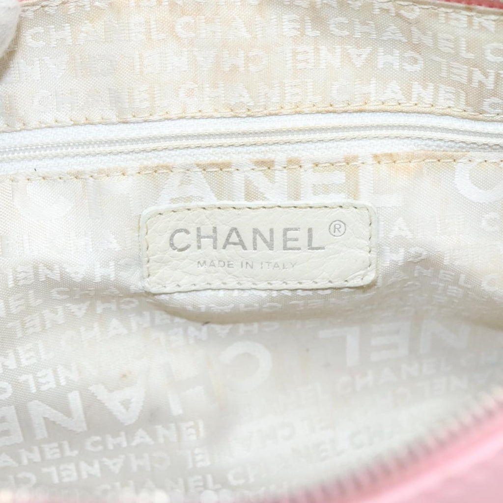 CHANEL Hand Bag Cotton Leather Pink Beige Silver CC bs20916