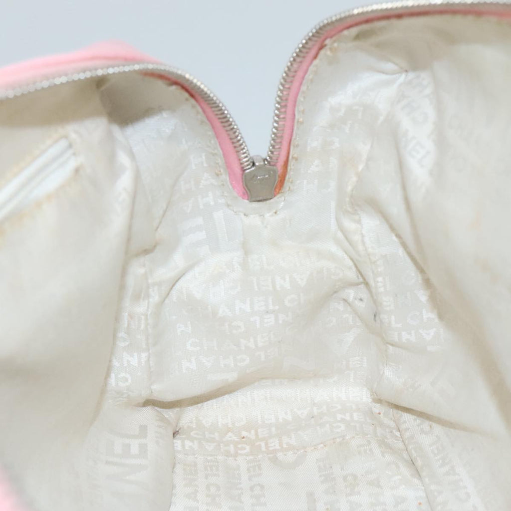 CHANEL Hand Bag Cotton Leather Pink Beige Silver CC bs20916
