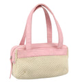 CHANEL Hand Bag Cotton Leather Pink Beige Silver CC bs20916