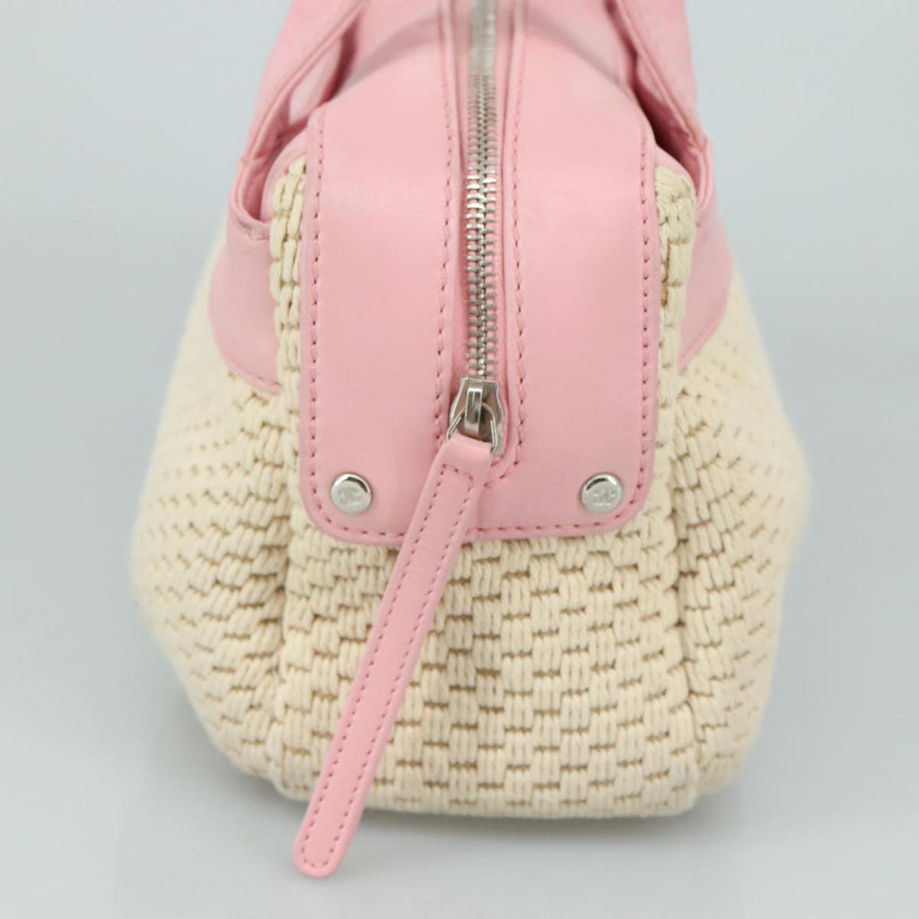 CHANEL Hand Bag Cotton Leather Pink Beige Silver CC bs20916