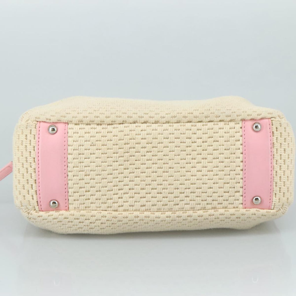 CHANEL Hand Bag Cotton Leather Pink Beige Silver CC bs20916