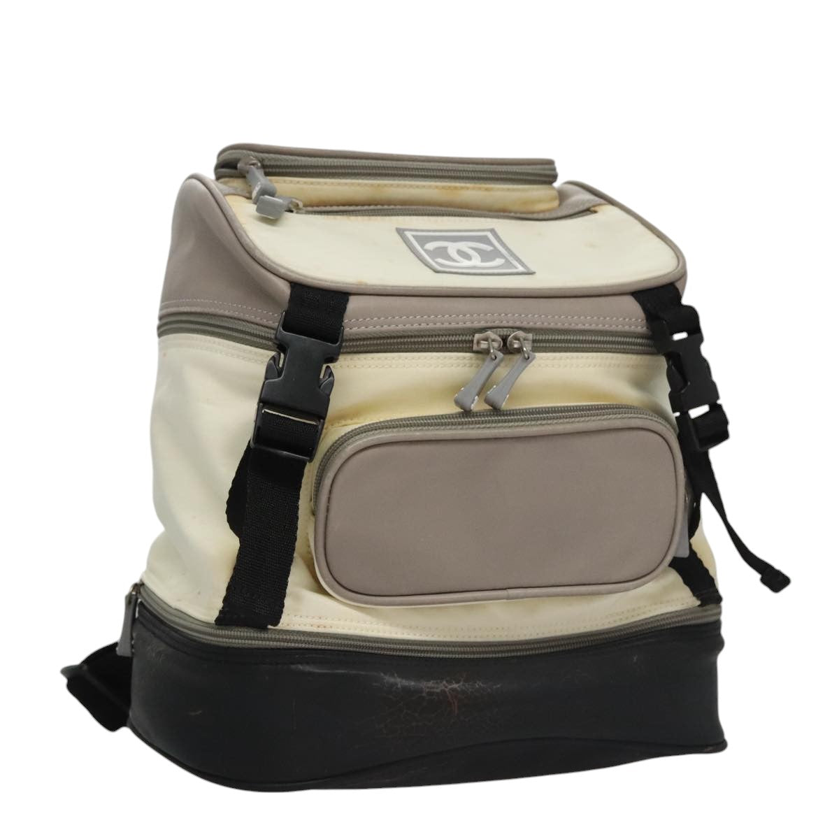 CHANEL Sports Backpack Nylon Leather White Gray Silver CC bs20919