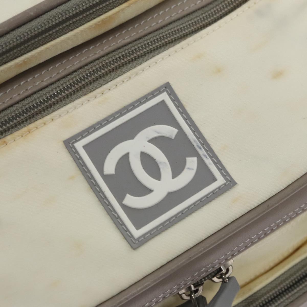 CHANEL Sports Backpack Nylon Leather White Gray Silver CC bs20919