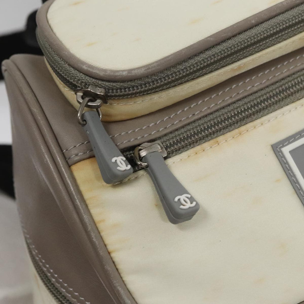 CHANEL Sports Backpack Nylon Leather White Gray Silver CC bs20919