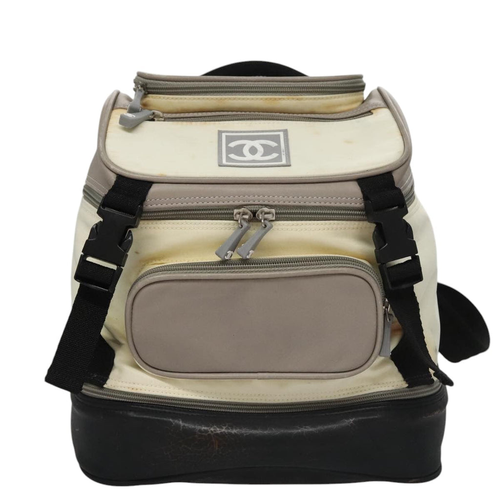 CHANEL Sports Backpack Nylon Leather White Gray Silver CC bs20919