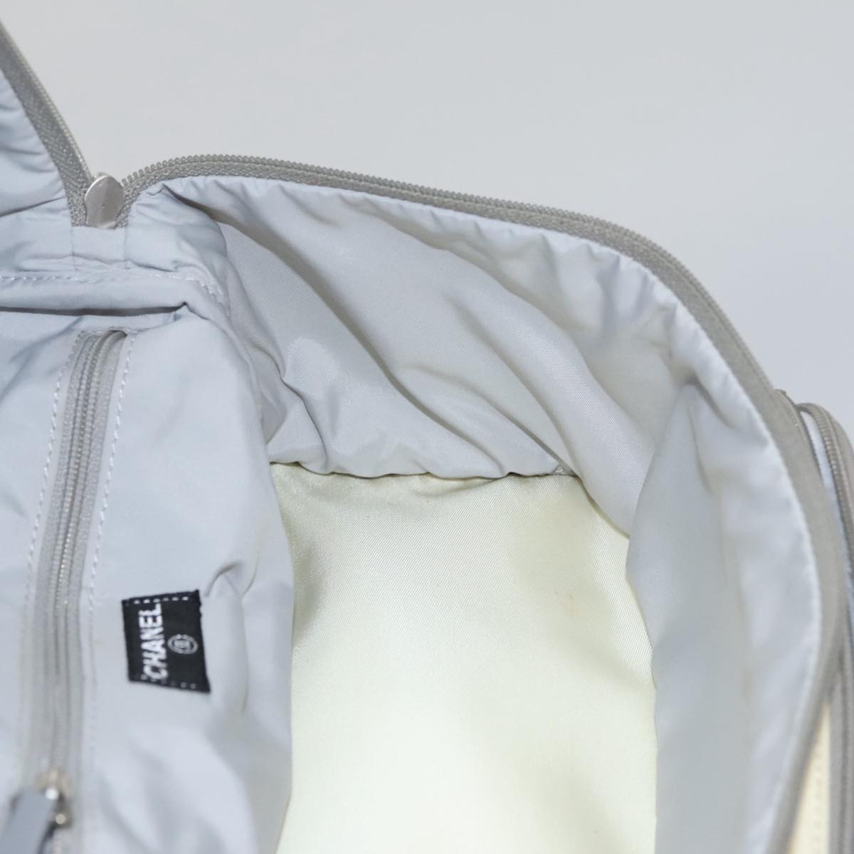 CHANEL Sports Backpack Nylon Leather White Gray Silver CC bs20919