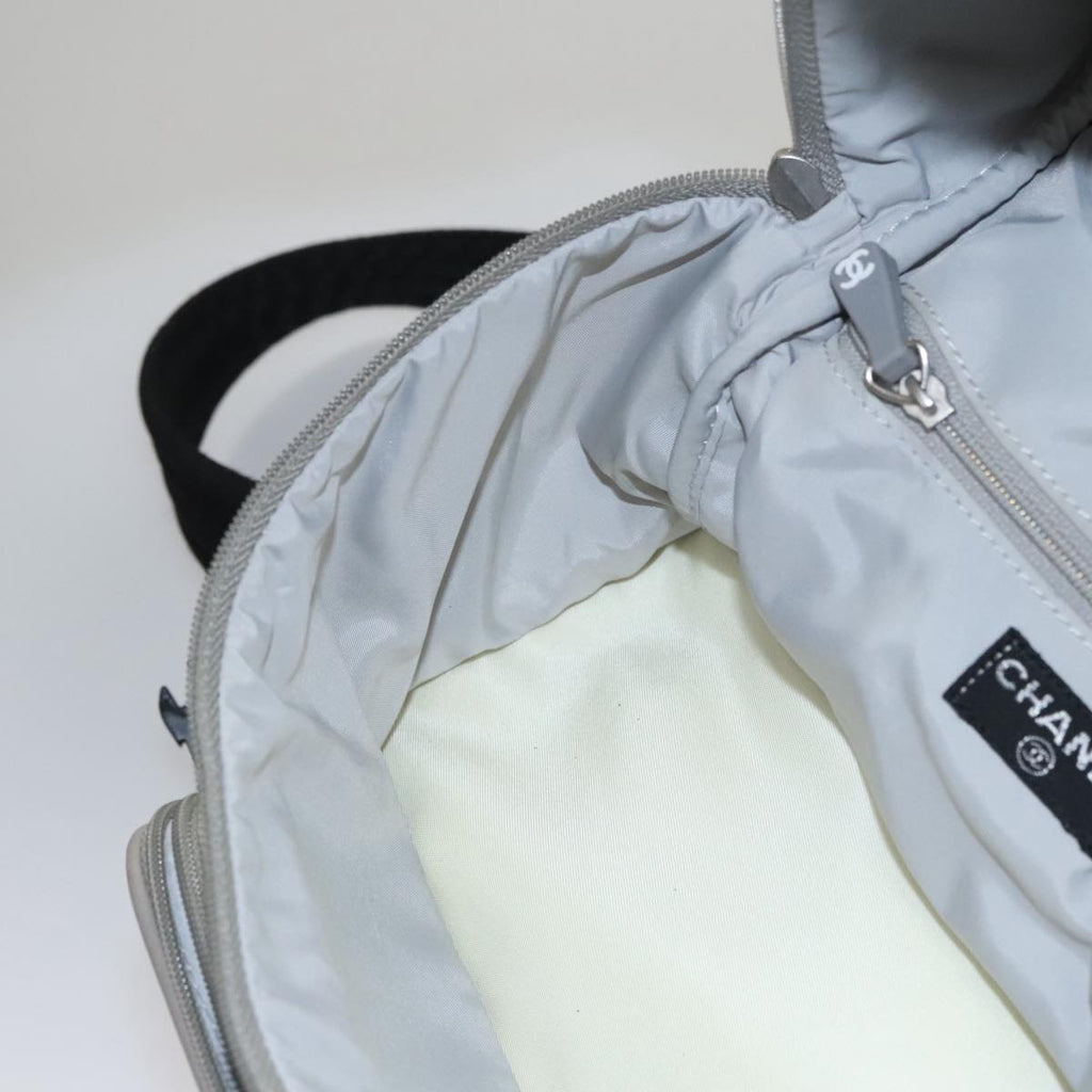 CHANEL Sports Backpack Nylon Leather White Gray Silver CC bs20919